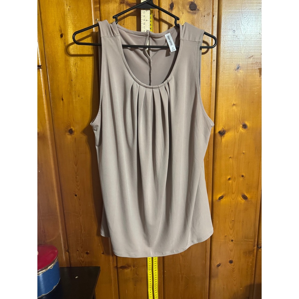 Zenana Outfitters Taupe Pleated Neck Sleeveless Blouse 1X IT-2310X